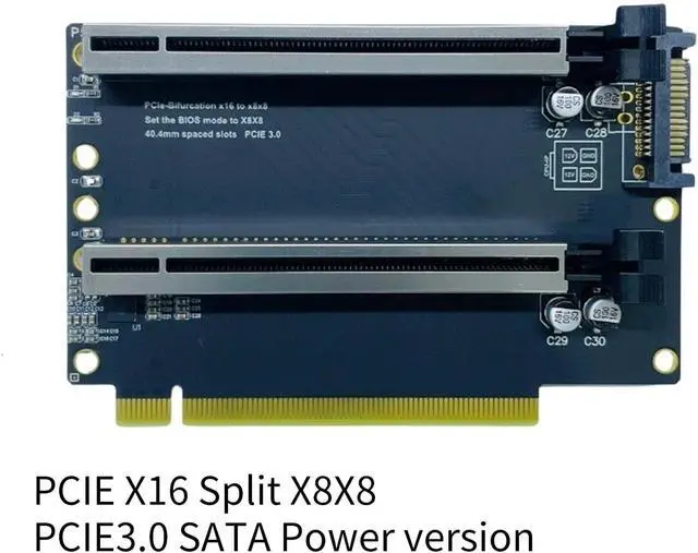 Alt view image 3 of 7 - PCIE X16 to PCIE X8X8 Expansion Card PCIExpress3.0 x16 Adapters Card Power PCIEX16 Card