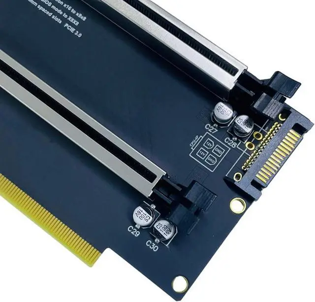 Alt view image 4 of 7 - PCIE X16 to PCIE X8X8 Expansion Card PCIExpress3.0 x16 Adapters Card Power PCIEX16 Card
