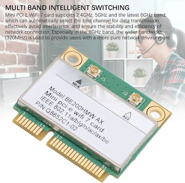 Alt view image 2 of 7 - WiFi 7 Tri Band Half Mini PCIE Wireless Network Card 8774Mbps (2.4,5,6GHz) with MU MIMO & BT 5.4 for Desktop PC Laptop, Wins 10 11, Linux, Chrome OS (No Antenna)