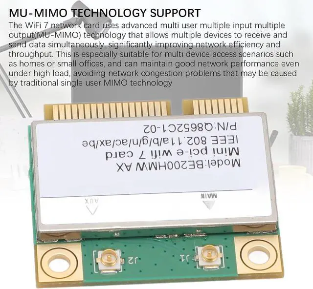 Alt view image 3 of 7 - WiFi 7 Tri Band Half Mini PCIE Wireless Network Card 8774Mbps (2.4,5,6GHz) with MU MIMO & BT 5.4 for Desktop PC Laptop, Wins 10 11, Linux, Chrome OS (No Antenna)