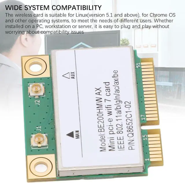 Alt view image 4 of 7 - WiFi 7 Tri Band Half Mini PCIE Wireless Network Card 8774Mbps (2.4,5,6GHz) with MU MIMO & BT 5.4 for Desktop PC Laptop, Wins 10 11, Linux, Chrome OS (No Antenna)