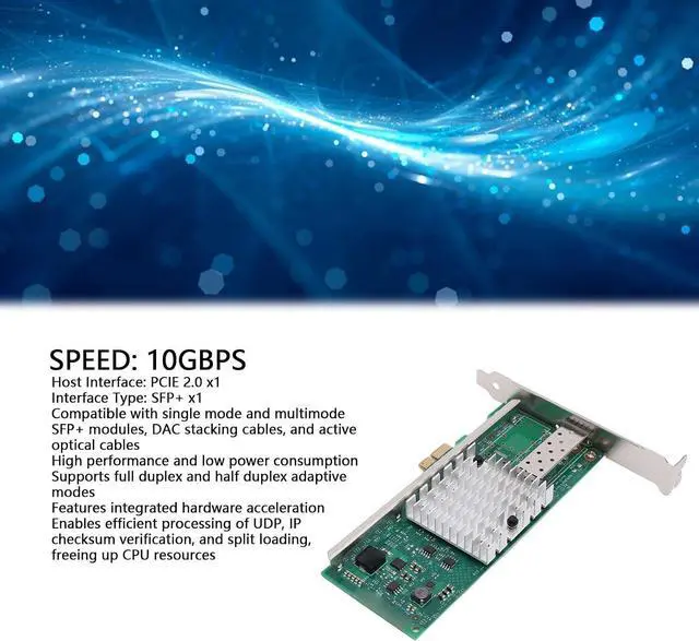 Alt view image 2 of 7 - 10GB PCI E X1 Network Card, 10G Optical Port Ethernet Adapter with 82599EN Chip for Server Systems