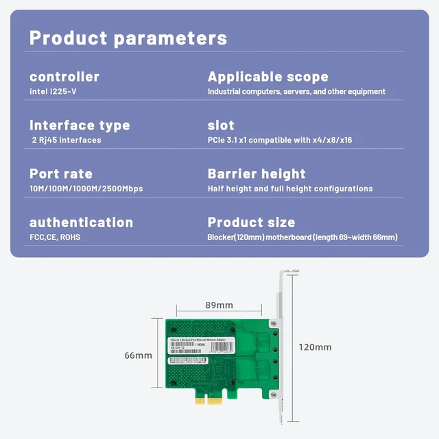 Alt view image 6 of 7 - Network Card with I225-V Chip Dual Ports,2.5G PCIE X1 Network Adapter LAN NIC Card 2 RJ45 Ports Ethernet Adapter for Server,Support Windows 11/10 Windows Server 2022