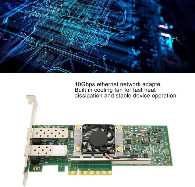 Alt view image 3 of 7 - 10Gb PCIE NIC Network Card, Dual SFP Port, with BCM57810 Controller, PCIe X8 Ethernet Converged Network Adapter with Cooling Fan, Fast Heat Dissipation