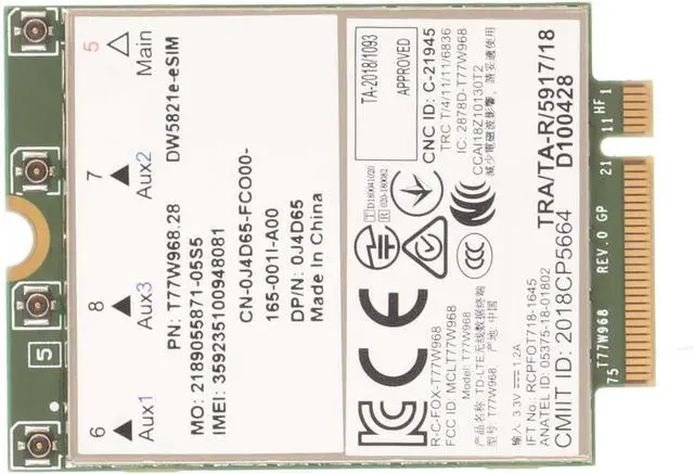 Alt view image 5 of 7 - 4G Module Card, 77W968 DW5821e CAT16 1GBPS Networking Card, Support Support E eSIM Network Card for Laptop