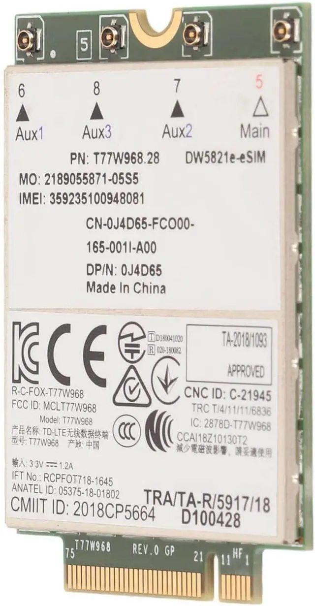 Alt view image 7 of 7 - 4G Module Card, 77W968 DW5821e CAT16 1GBPS Networking Card, Support Support E eSIM Network Card for Laptop