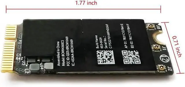Alt view image 2 of 4 - Bluetooth 4.0 Dual-Band Network Card,2.4G/5Ghz Gigabit WiFi Airport Wireless Network Card BCM94360CS BCM94360CSAX Replacement for MacBook Pro 13" and 15" Retina A1502 A1398 A1347 (Late 2013-Late 2014)