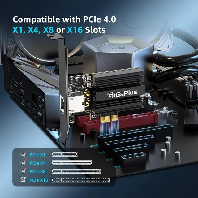 Alt view image 2 of 7 - 10Gbe PCI-e4.0 X1 Network Card, Marvell AQC113 Controller, 10G Base-T RJ45 Port NIC, GiGaPlus 100/1000/2500/10000Mbps Ethernet Card, 10Gb Ethernet Adapter Support Windows10/11/Windows Server/Linux