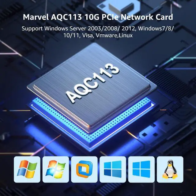 Alt view image 7 of 7 - 10Gbe PCI-e4.0 X1 Network Card, Marvell AQC113 Controller, 10G Base-T RJ45 Port NIC, GiGaPlus 100/1000/2500/10000Mbps Ethernet Card, 10Gb Ethernet Adapter Support Windows10/11/Windows Server/Linux