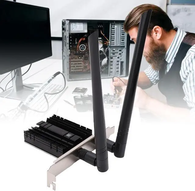 Alt view image 2 of 7 - banapoy PCIe WiFi Card for NGW, Bluetooth 5.4 6G 5G 2.4G 3 Band 5800Mbps M.2 NGFF Desktop PC Network Card with Dual Antennas