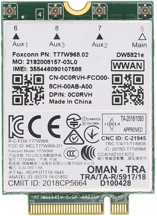 Alt view image 6 of 7 - DW5821E 3G 4G 5G LAN Card High Speed Wireless Net Card with GLONASS Galileo Positioning for Laptops PCI Express M.2