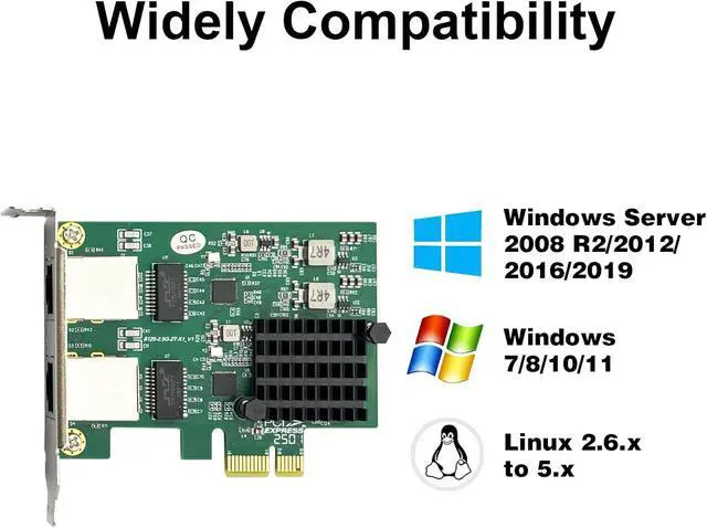 Alt view image 6 of 7 - 100M/1000M/2.5G Gigabit Ethernet Network Interface Card (NIC) Dual Copper RJ45 Ports, with Realtek RTL8125 Chip, PCIE X1, Support Windows Server/Ubuntu/Centos/Debian