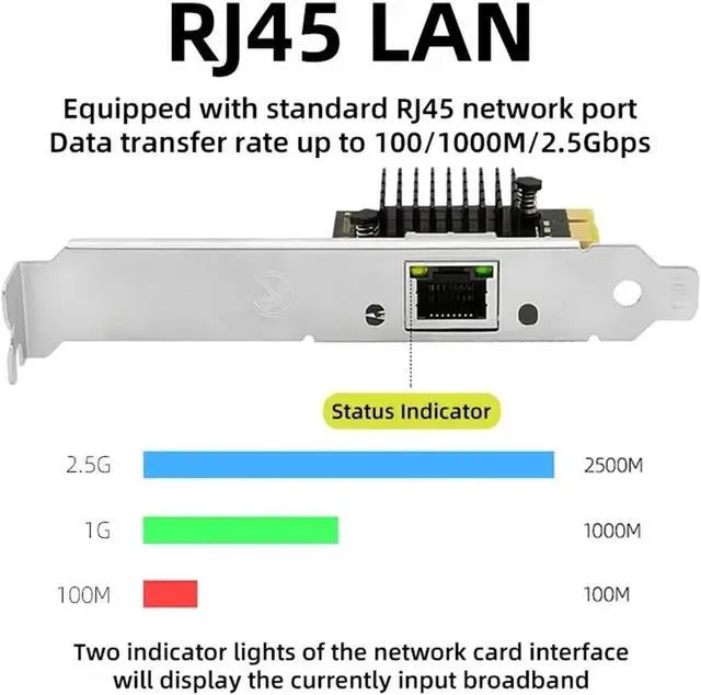 Alt view image 3 of 7 - 2.5G PCI-E to RJ45 RTL8125B Chip Network Card Gigabit Ethernet PCI Express Network Card 10/100/2500Mbps Adapter for PC Win 10/11