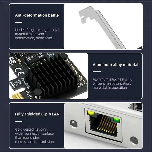 Alt view image 4 of 7 - 2.5G PCI-E to RJ45 RTL8125B Chip Network Card Gigabit Ethernet PCI Express Network Card 10/100/2500Mbps Adapter for PC Win 10/11