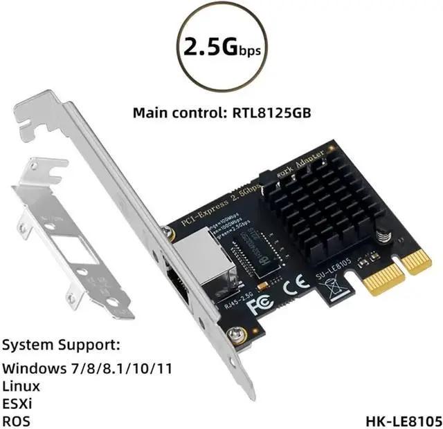 Alt view image 7 of 7 - 2.5G PCI-E to RJ45 RTL8125B Chip Network Card Gigabit Ethernet PCI Express Network Card 10/100/2500Mbps Adapter for PC Win 10/11