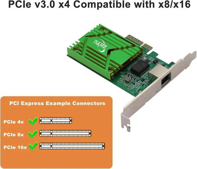 Alt view image 2 of 7 - PCIex4 10G RJ45 Ethernet Network Adapter, Single-Port RJ45 NIC Network Card, 10/100/1000M/2.5G/5G/10Gbps Data Rate, Support Windows Server/Windows/Linux/Ubuntu, Green