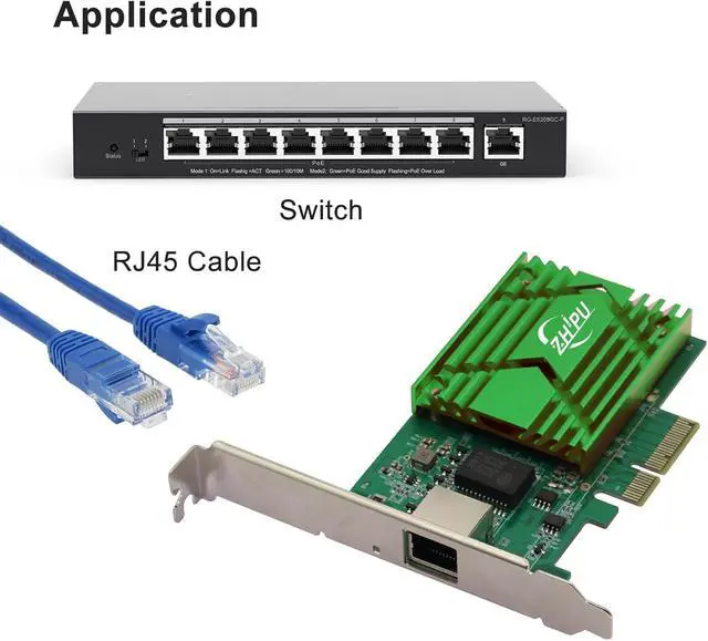 Alt view image 5 of 7 - PCIex4 10G RJ45 Ethernet Network Adapter, Single-Port RJ45 NIC Network Card, 10/100/1000M/2.5G/5G/10Gbps Data Rate, Support Windows Server/Windows/Linux/Ubuntu, Green
