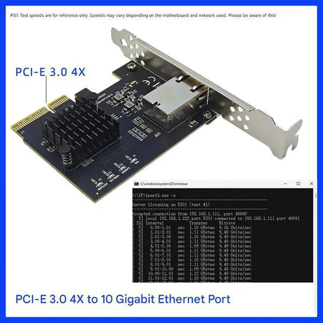 Alt view image 7 of 7 - 10Gbps PCIE3.0 4X Gigabit Network Card 10000M Ethernet Adapter Network Card RTL8127AT Chip Adapter for Desktop PC Easy Installation