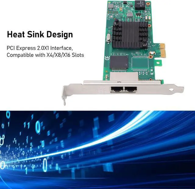 Alt view image 2 of 7 - 1G Gigabit Network Card, Dual RJ45 Ports PCIe 2.0 X1 Ethernet Adapter with T2 Controller Chip, for Servers Desktops