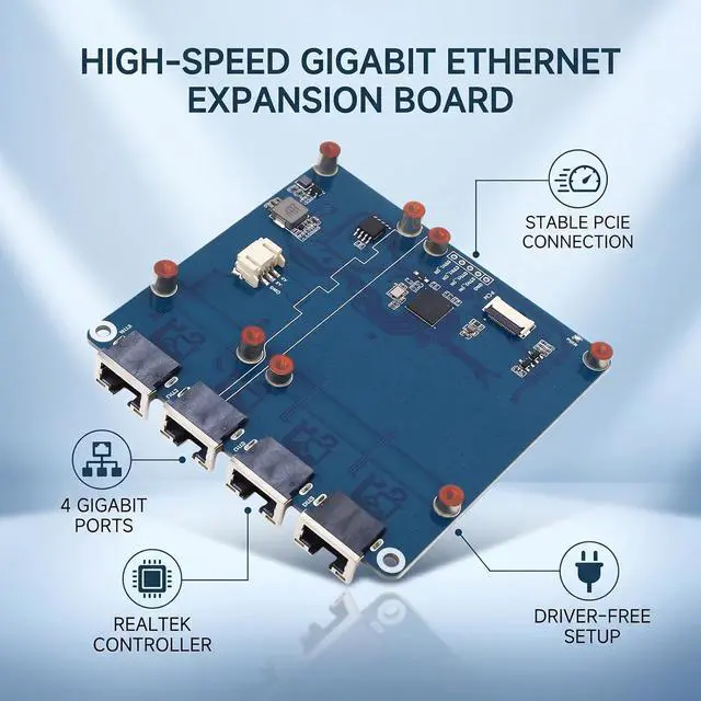 Alt view image 2 of 7 - Sanpyl PCIe to Gigabit Ethernet Board, Plug and Play No Driver PCIe to 4 Port Gigabit Ethernet Adapter with RJ45 Ports, for Stable Network Expansion
