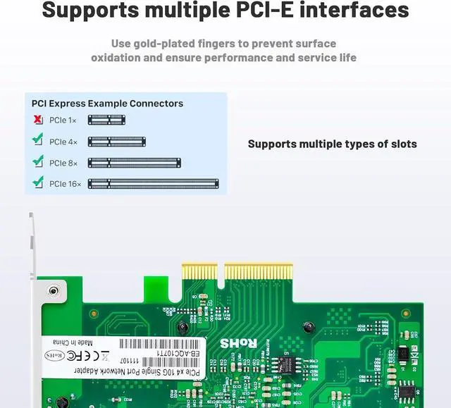 Alt view image 3 of 7 - 10 Gb Network Card with Marvell AQC107 Chip Single Port,PCIE Ethernet Card Network Adapter 1 RJ45 Port LAN Network Adater Controller Support WOLPCIE X4