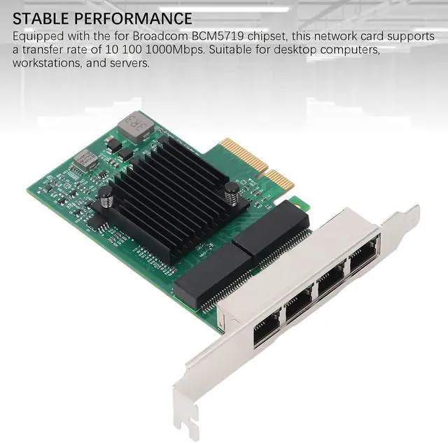 Alt view image 4 of 7 - 4 Port PCIe X4 Gigabit Network Card, BCM5719 Chip 1000Mbps PCIe Network Card with 8 LED Indicators, Gigabit Ethernet RJ45 LAN Port, PCIE X4 Interface, for Desktop PC Workstation