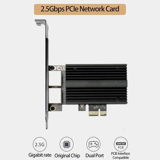 Alt view image 2 of 7 - PCIe Network Card 2.5Gbps Dual Port I226-V Chip Gigabit Ethernet Adapter RJ45 LAN Card for Desktop Server PC Aluminum Alloy Includes Low Profile Bracket
