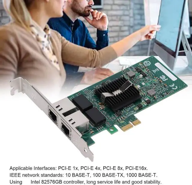 Alt view image 2 of 5 - Gigabit Dual Port Network Card with 82576GB Chip PCIE X1, Ethernet Card with Electric Port Suitable for Desktop Computer Office Workstation Use