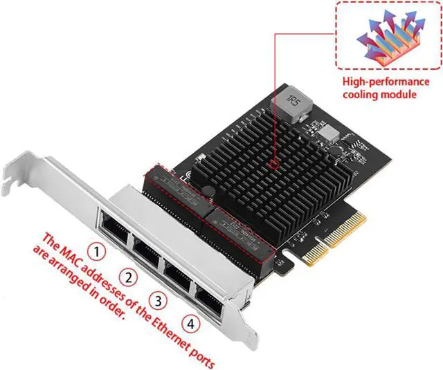 Alt view image 3 of 7 - 2.5 Gigabit 4 Port PCIe RJ45 10/100/1000/2500Mbps 8125B Chip 4 Port Gigabit Networking Card Adapter for Desktop