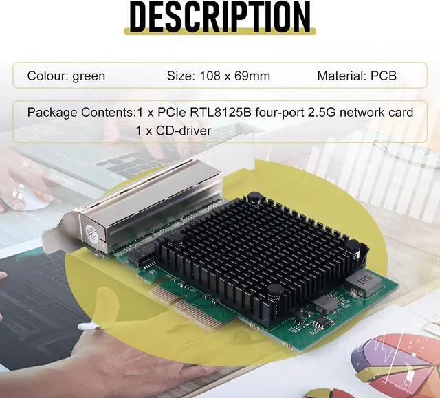 Alt view image 5 of 7 - PCIE X4 2.5G Gigabit Network Card RTL8125B 4 Port Ethernet Network Card Desktop Server Network Card, green, 500251832