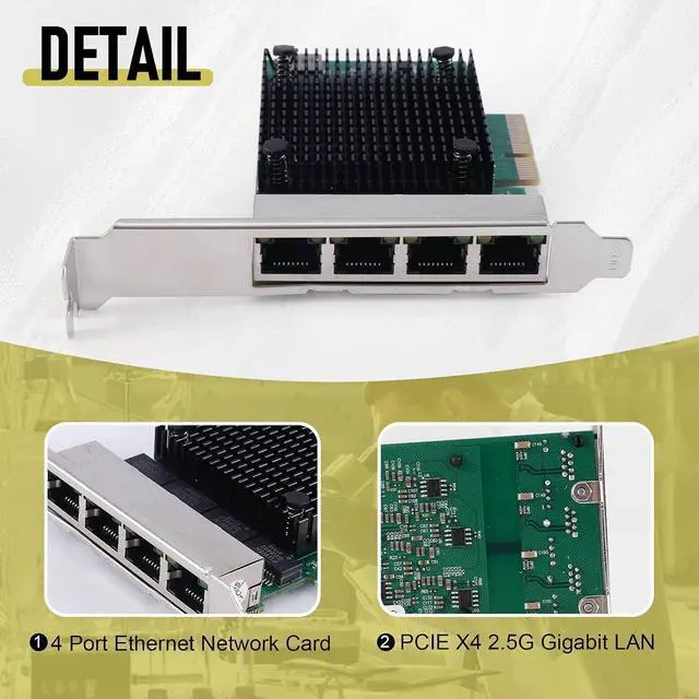Alt view image 7 of 7 - PCIE X4 2.5G Gigabit Network Card RTL8125B 4 Port Ethernet Network Card Desktop Server Network Card, green, 500251832