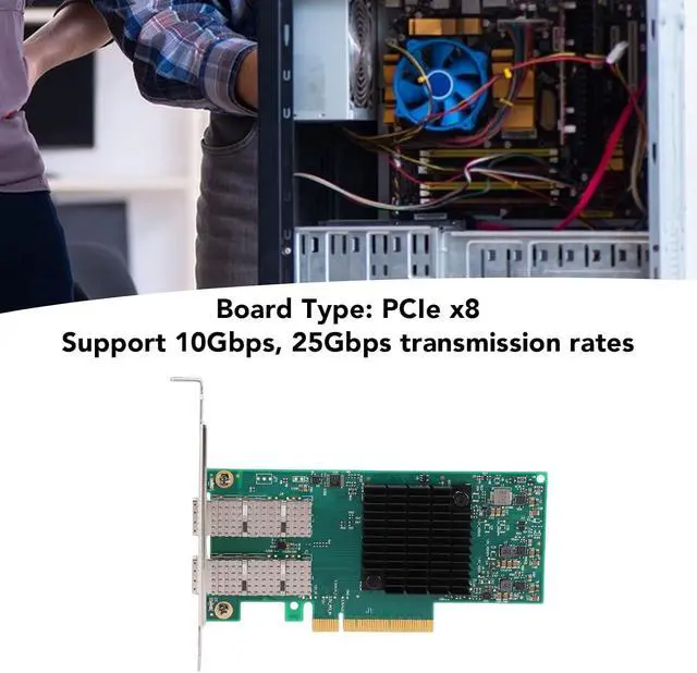 Alt view image 3 of 7 - 10G 25G Network Card, Dual Port PCIe X8 Ethernet Adapter with RDMA Technology for High Speed Data Transfer, Support for 8.1 10