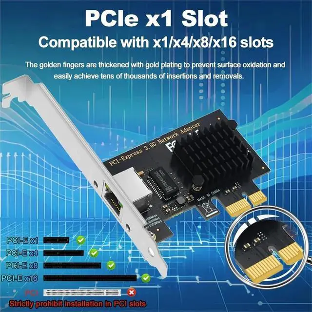 Alt view image 4 of 6 - PCI-E to RJ45 Network Card 2.5Gbps Gigabit Ethernet 1000/2500Mbps PCIE Network Card LAN Controller Adapter RJ45 for Desktop PC(1000M Black 8111E)