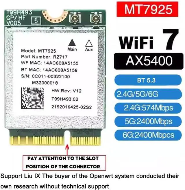 Alt view image 2 of 7 - WiFi 7 Wireless Card,MT7925 WiFi 7 Wireless Network Card,Dual Band Wireless-AC MT7925 PCIe WiFi Adapter,802.11n/802.11ax/802.11a/g, 802.11ac, Onesize