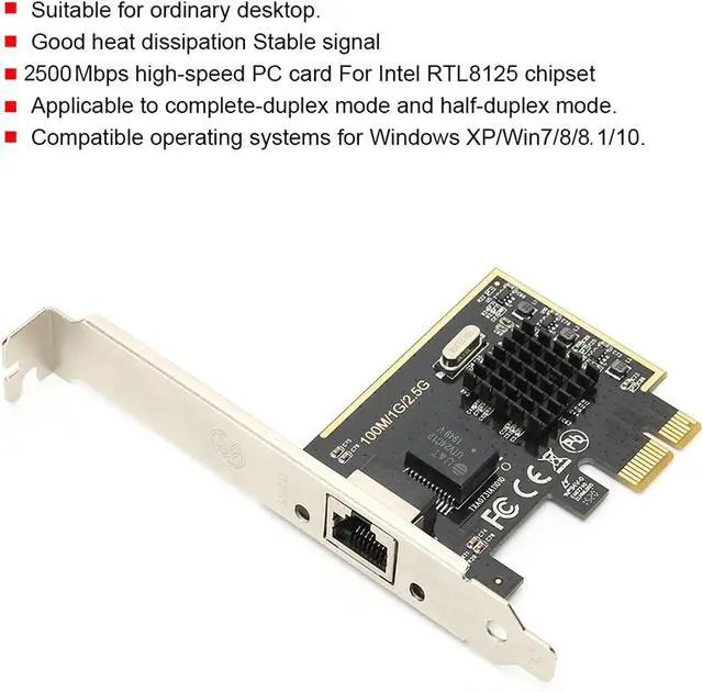 Alt view image 7 of 7 - Gigabit Network Card for RTL8125, 2.5G Network A, PCIE to Gigabit 2500Mbps Ethernet Card with RJ45 Port, Speed Wired for Desktop Computer, Half Duplex