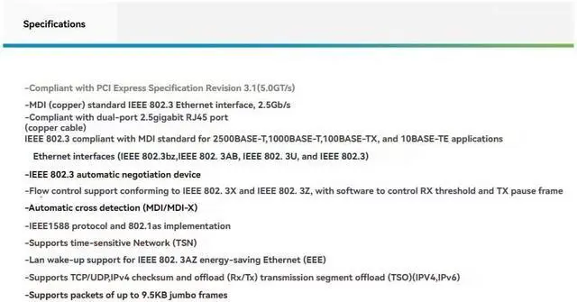 Alt view image 4 of 7 - PCI-E X1 2.5G Server Network Card Dual-Port Gigabit Network Card I225-V Ethernet Controller Dual-Port 2.5GbE RJ45 Ports