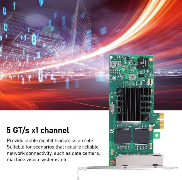 Alt view image 3 of 7 - PCI Express Network Card, 1Gb E 4 Port RJ45 with Low Profile Bracket, PCIE 2.1 X1 Network Adapter for Server Desktop PC Industrial Application
