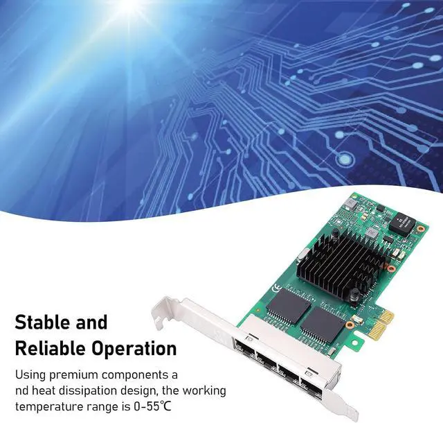 Alt view image 4 of 7 - PCI Express Network Card, 1Gb E 4 Port RJ45 with Low Profile Bracket, PCIE 2.1 X1 Network Adapter for Server Desktop PC Industrial Application