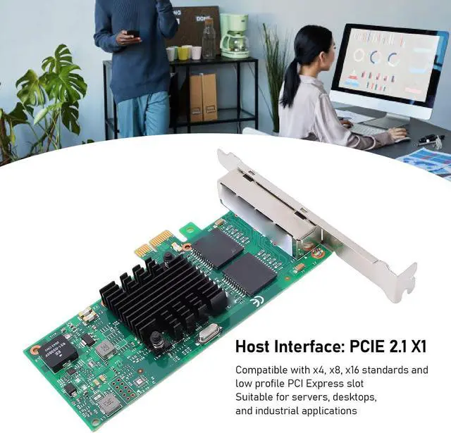 Alt view image 5 of 7 - PCI Express Network Card, 1Gb E 4 Port RJ45 with Low Profile Bracket, PCIE 2.1 X1 Network Adapter for Server Desktop PC Industrial Application