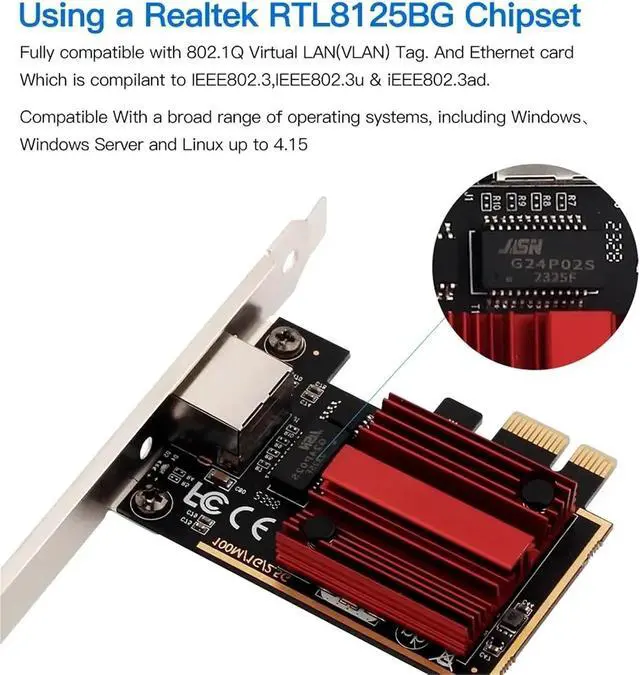 Alt view image 5 of 7 - 2.5G PCI-E to RJ45 Network Card RTL8125B Chip 100/1000/2500Mbps Ethernet Wired LAN Controller Adapter for Win7/8/10/11 LAN Card(Black RTL8111)