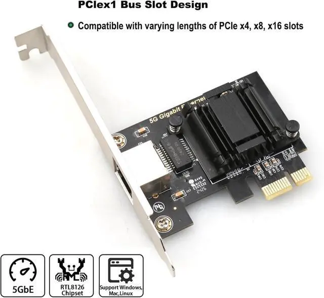 Alt view image 4 of 7 - 5G PCIe to RJ45 Network Adapter RTL8126B Chip 1000/2500/5000Mbps Gigabit Ethernet LAN Controller Adapter for PC/Desktop Win10/11(1000Mbps RTL8111)