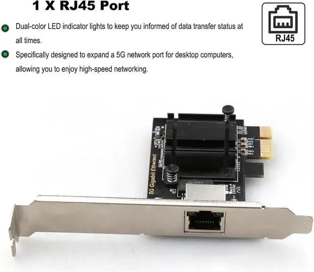 Alt view image 5 of 7 - 5G PCIe to RJ45 Network Adapter RTL8126B Chip 1000/2500/5000Mbps Gigabit Ethernet LAN Controller Adapter for PC/Desktop Win10/11(1000Mbps RTL8111)