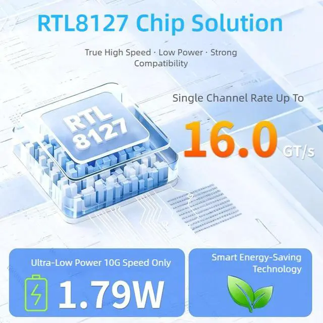 Alt view image 4 of 7 - 10Gbps PCIE4.0 to RJ45 Networking Card RTL8127 Chip Gigabit Ethernet PCIE Adapter 10000Mbps for PC Desktop