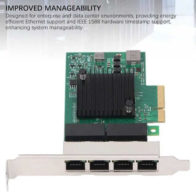 Alt view image 5 of 7 - Gigabit PCIe X4 Network Card with BCM5719 4 Port 1000Mbps Ethernet Adapter with 8 LED Indicators for Desktop, PC Workstation and Server
