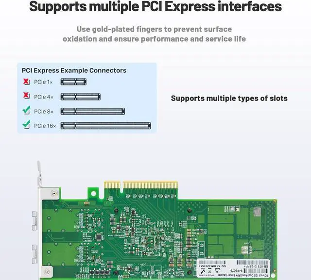 Alt view image 3 of 7 - 10Gb Dual SFP+ Port Network Card with Broadcom BCM57810S Chip,PCIE X8 2 Optical Ports Fiber Network Interface Controller for Industrial Personal Computer,Server
