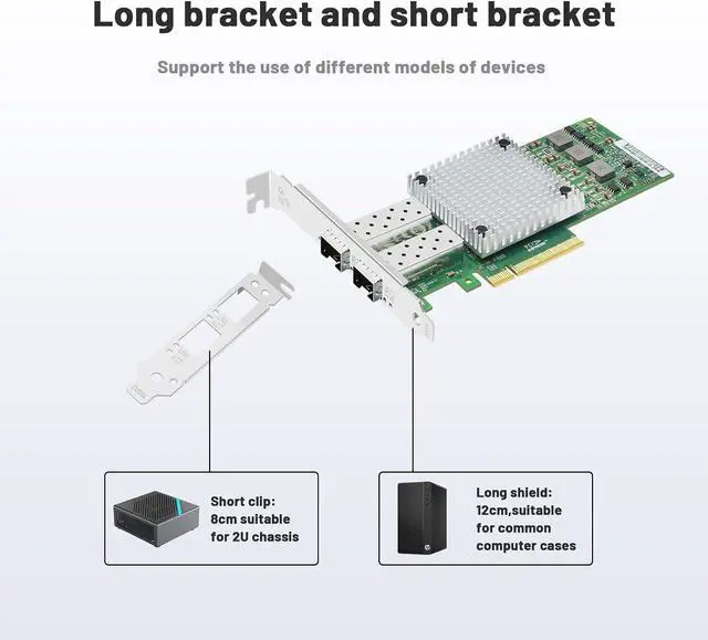 Alt view image 4 of 7 - 10Gb Dual SFP+ Port Network Card with Broadcom BCM57810S Chip,PCIE X8 2 Optical Ports Fiber Network Interface Controller for Industrial Personal Computer,Server
