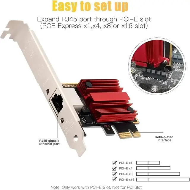 Alt view image 6 of 7 - 2500Mbps PCI-E to RJ45 Network Card RTL8125B Chip 100/1000Mbps Gigabit Ethernet Wired LAN Controller Adapter for Win7/8/10/11(Black RTL8111)
