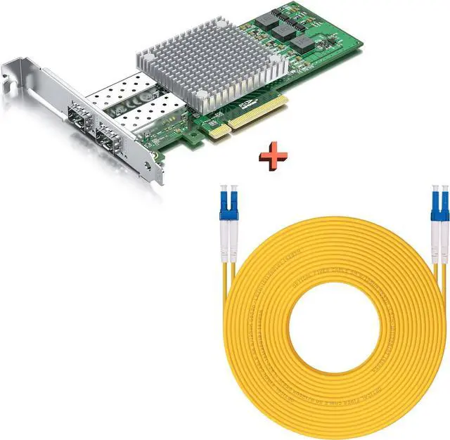 Main image of 10Gb SFP+ PCI-E NIC with 20M OS2 LC to LC Fiber Patch Cable, Compare to Broadcom BCM57810S Network Card, Dual SFP+ Ports, PCI Express X8, Support Windows Server/Linux/VMware