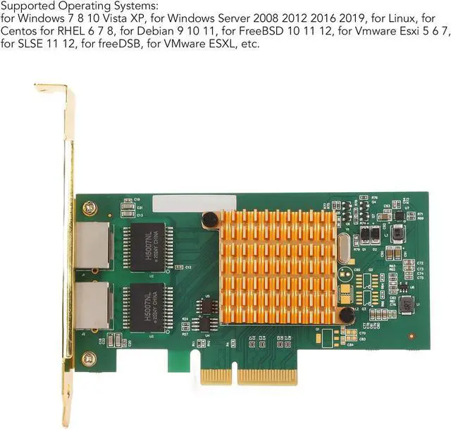 Alt view image 2 of 7 - PCI Express Network Card, 2 RJ45 Ports Gigabit Transfer, PCIE X4 Slot Design, 2 Port Gigabit Nic, Performs TCP UDP IP, PCI Express Network Adapter for I350 Chips