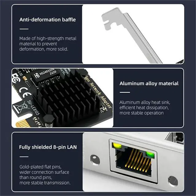 Alt view image 5 of 6 - 2.5G Gigabit PCI-E to RJ45 Network Card Ethernet PCIE 100/1000/2500Mbps 1 Port RJ45 LAN Card Controller Adapter for Win7/8/10/11(Red 8125B)